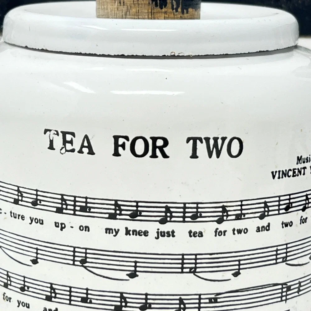 Tea For Two Teapot Vintage 1979 Kamenstein Porcelain Enamel‎ Metal Wood Handle